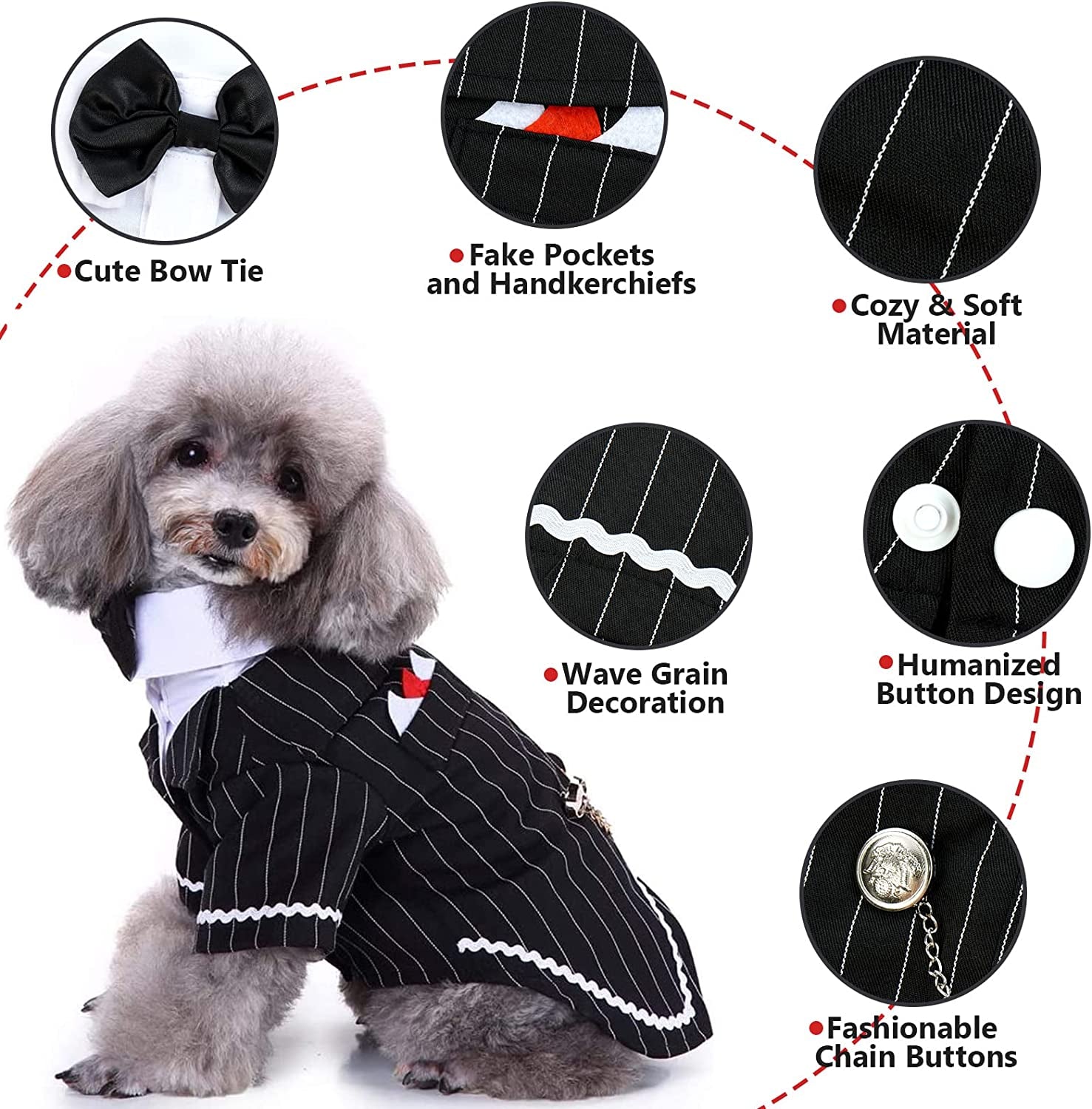 Bonaweite Dog Black Suit Costume, Pet Halloween Costume with Bow Tie, Formal Boston Tuxedo Shirt for Small Medium Large Puppy Dogs, Cat Dark Bride Costume Prince Wedding Clothes