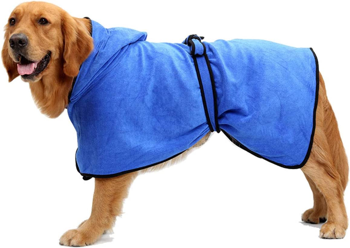 Bonaweite Microfiber Dog Bathrobe, Quick Drying Pet Bath Robe, Pets Super Absorbent Towel for Dogs and Cats, Machine Washable-Blue