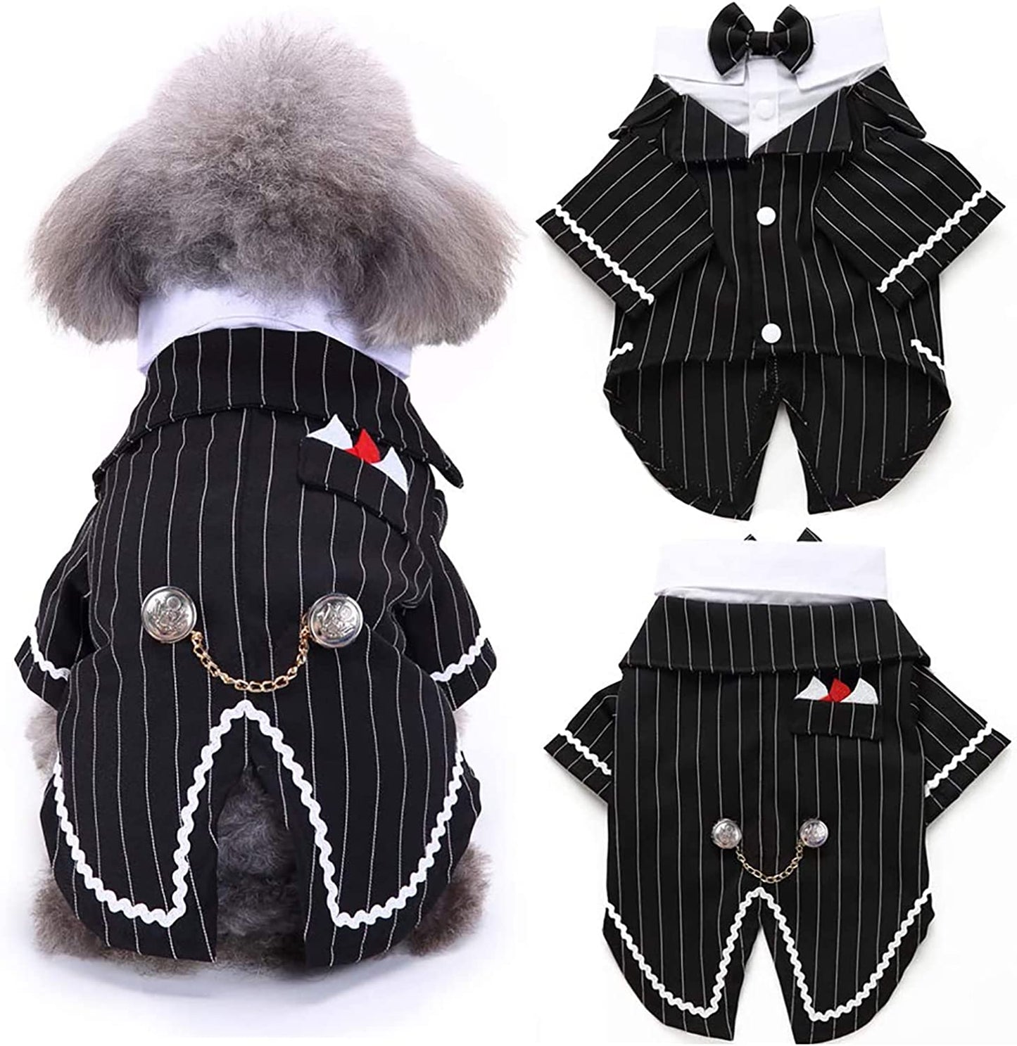 Bonaweite Dog Black Suit Costume, Pet Halloween Costume with Bow Tie, Formal Boston Tuxedo Shirt for Small Medium Large Puppy Dogs, Cat Dark Bride Costume Prince Wedding Clothes