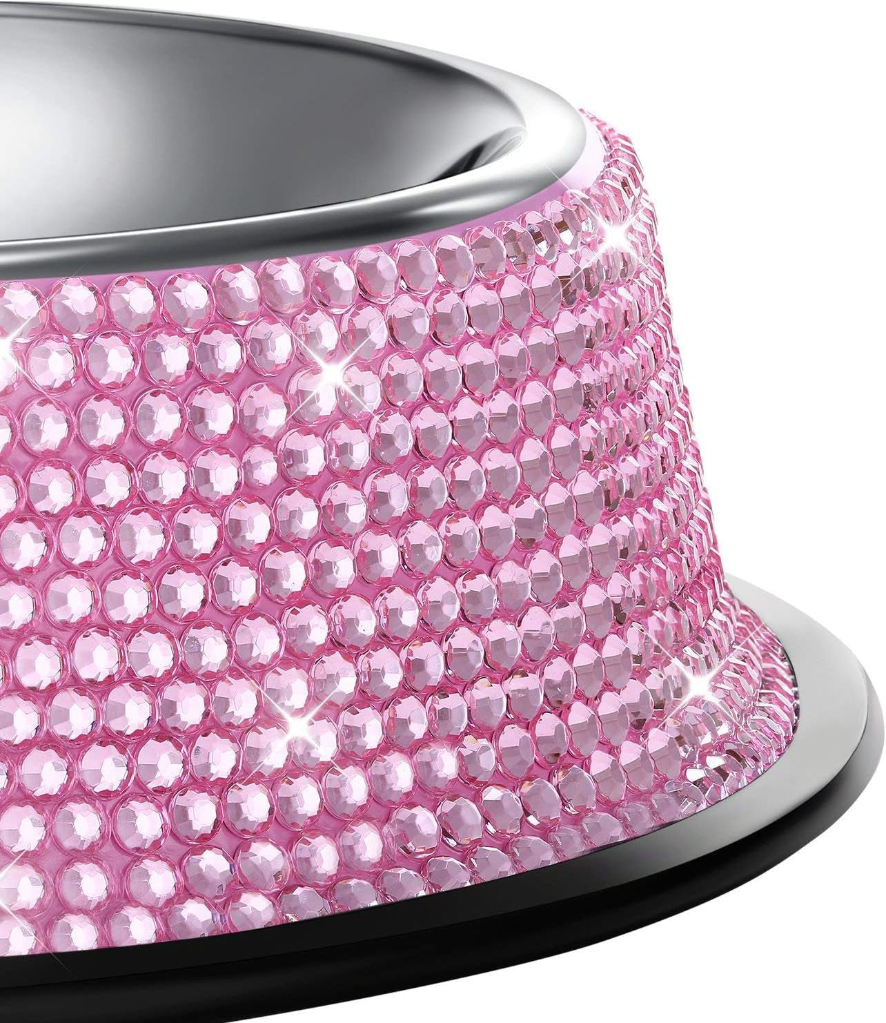 SAVORI Bling Dog Bowls Pink, 640ML Handmade Bling Rhinestones Stainless Steel Pet Bowls Double Food Water Feeder for Puppy Cats Dogs - Set of 2