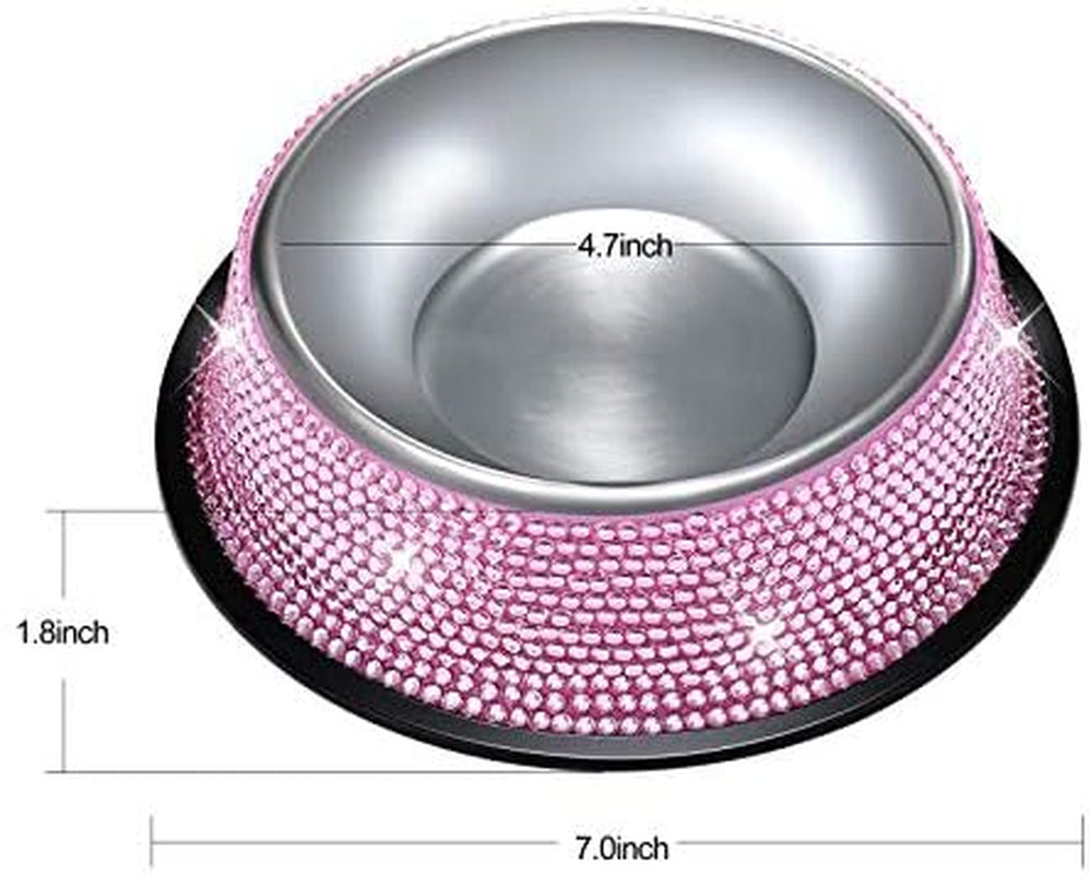 SAVORI Bling Dog Bowls Pink, 640ML Handmade Bling Rhinestones Stainless Steel Pet Bowls Double Food Water Feeder for Puppy Cats Dogs - Set of 2