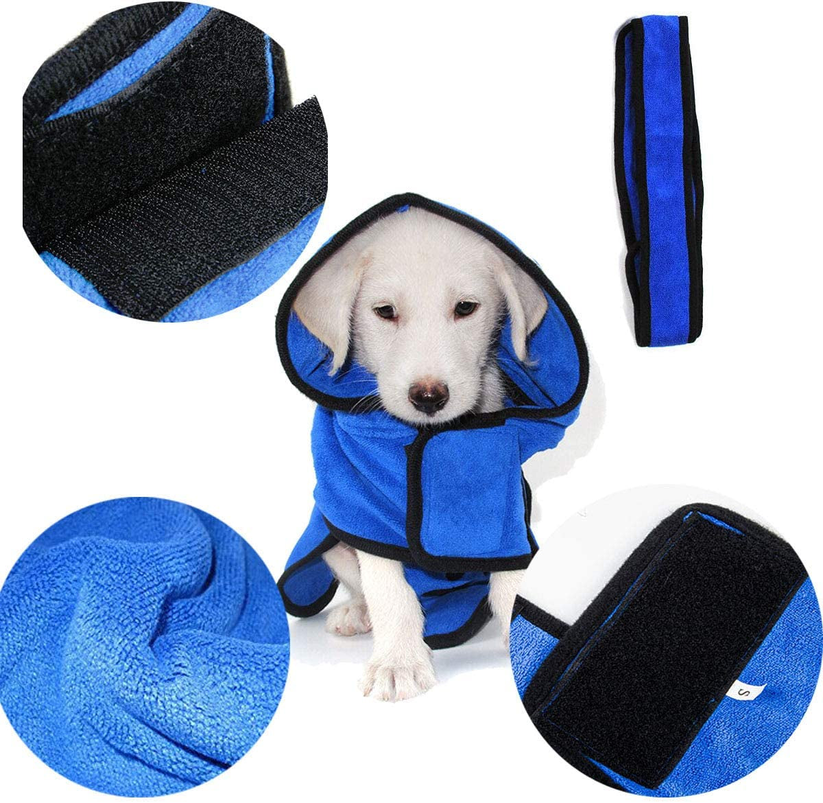 Bonaweite Microfiber Dog Bathrobe, Quick Drying Pet Bath Robe, Pets Super Absorbent Towel for Dogs and Cats, Machine Washable-Blue