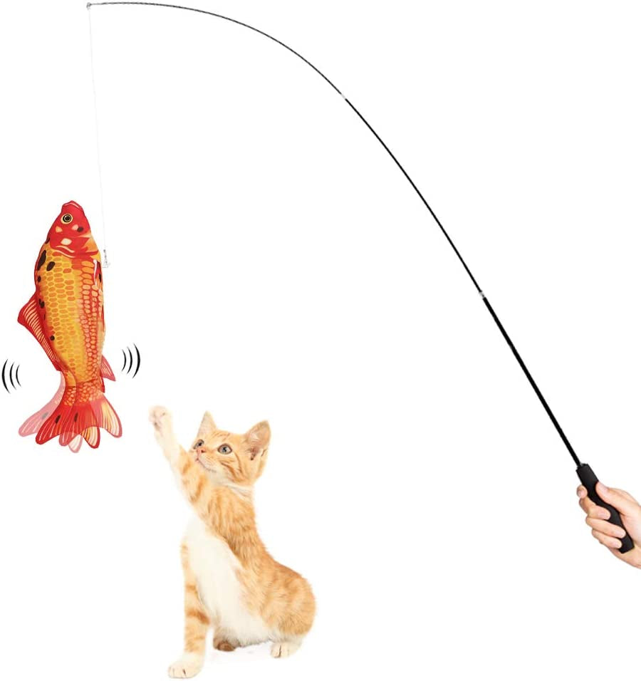 Catnip Toys Interactive with Fishing Rod Electric Moving Flopping Fish Cat Kicker Toy Realistic for Indoor Cats Pets Kitten…