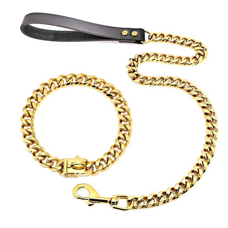 Stainless Steel Metal Gold Dog Accessories Chain Collar Leash Pet Training Collar for Medium Large Dogs Pitbull French Bulldog