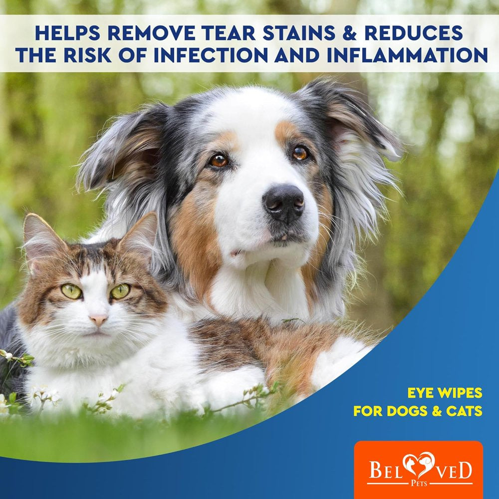 Cat & Dog Eye Wash Wipes & Tear Stain Remover, Cleaner | Eye Infection Treatment Helps Prevent Pink Eye, Relief Allergies Symptoms, Runny, Dry Eyes - Safe for Small Animals