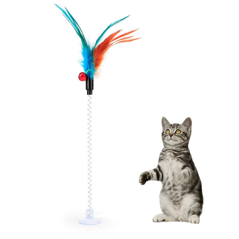 1Pc Cat Toy Stick Feather Wand with Bell Mouse Cage Toys Plastic Artificial Colorful Cat Teaser Toy Pet Supplies Random Color