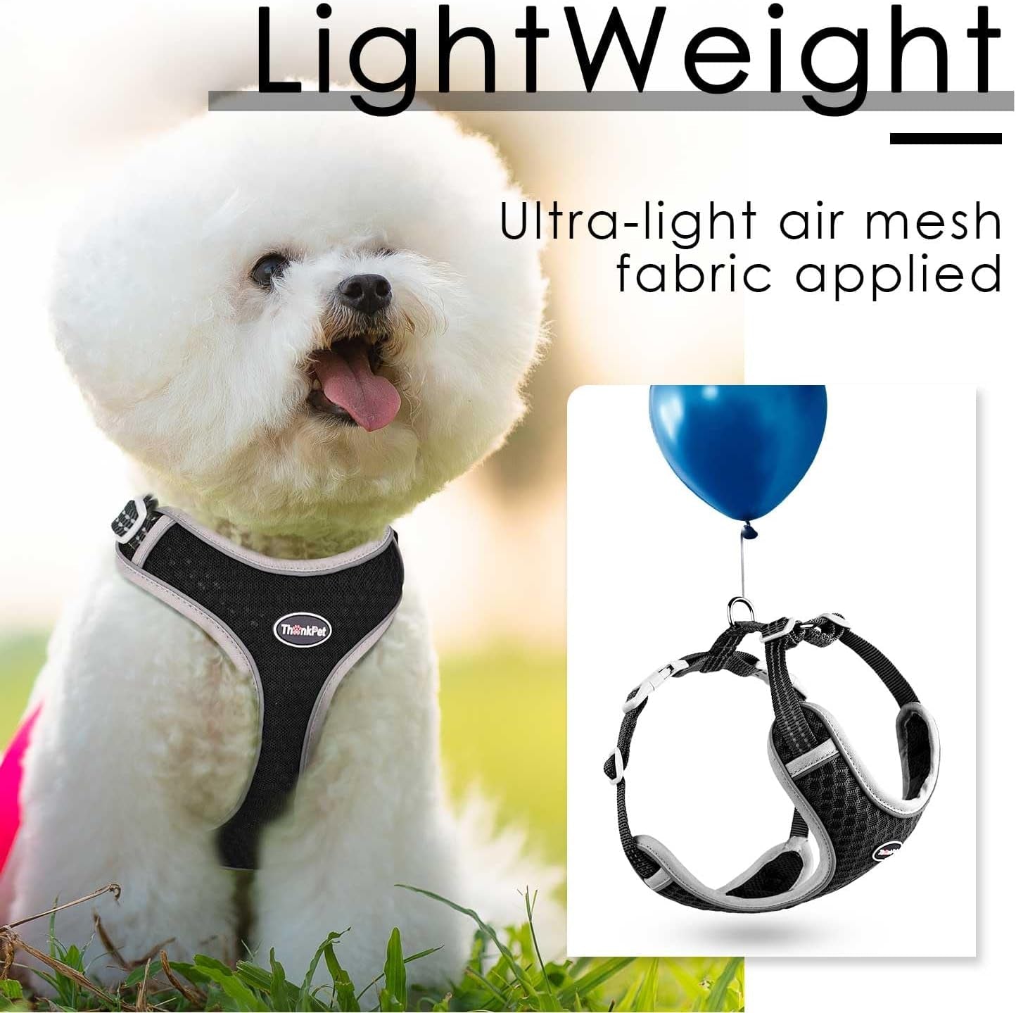 Reflective Breathable Soft Air Mesh No Pull Puppy Choke Free over Head Vest Ventilation Harness for Puppy Small Medium Dogs and Cats (Black,M)