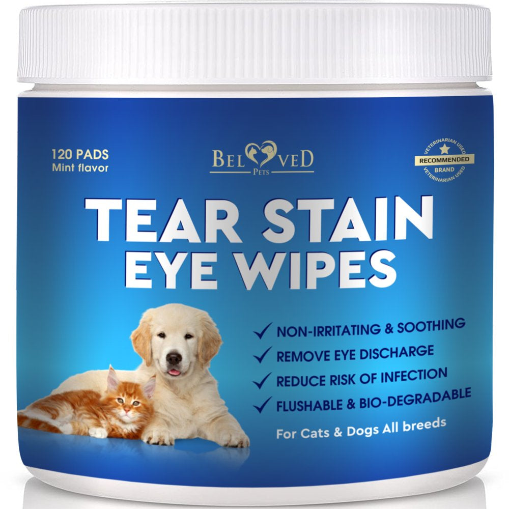 Cat & Dog Eye Wash Wipes & Tear Stain Remover, Cleaner | Eye Infection Treatment Helps Prevent Pink Eye, Relief Allergies Symptoms, Runny, Dry Eyes - Safe for Small Animals