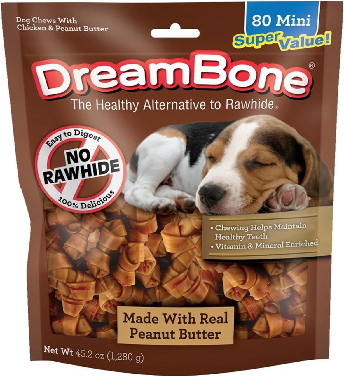 Real Peanut Butter Flavored Vegetable & Chicken Dog Chew Treats (Rawhide Free) 45.2Oz Bag (80Ct) Peanut Butter and Chicken (1 Bag = 80 Treats), Mini