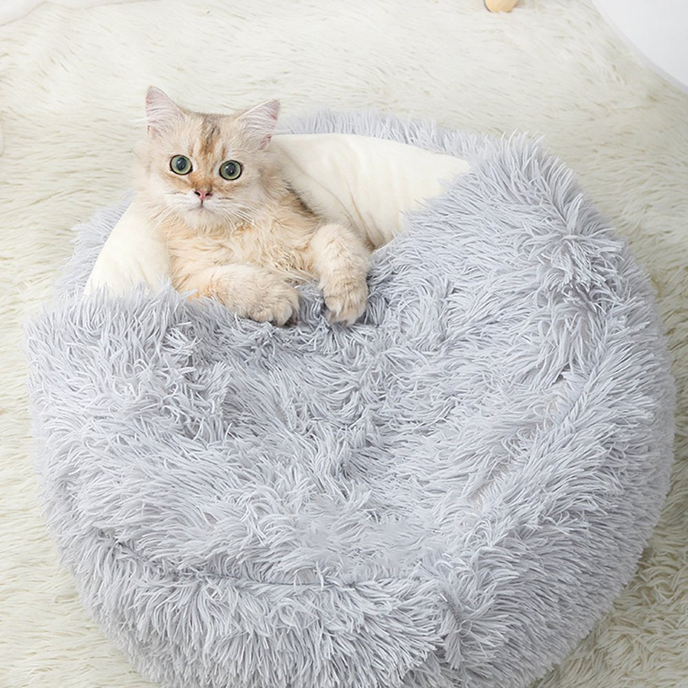 Rnemite-Amo Calming Dog Beds & Cat Cave Bed with Hooded Cover,Removable Washable round Beds for Small Medium Pets,Anti-Slip Faux Fur Fluffy Coved Bed for Improved Sleep,Fits up to 11 Lbs