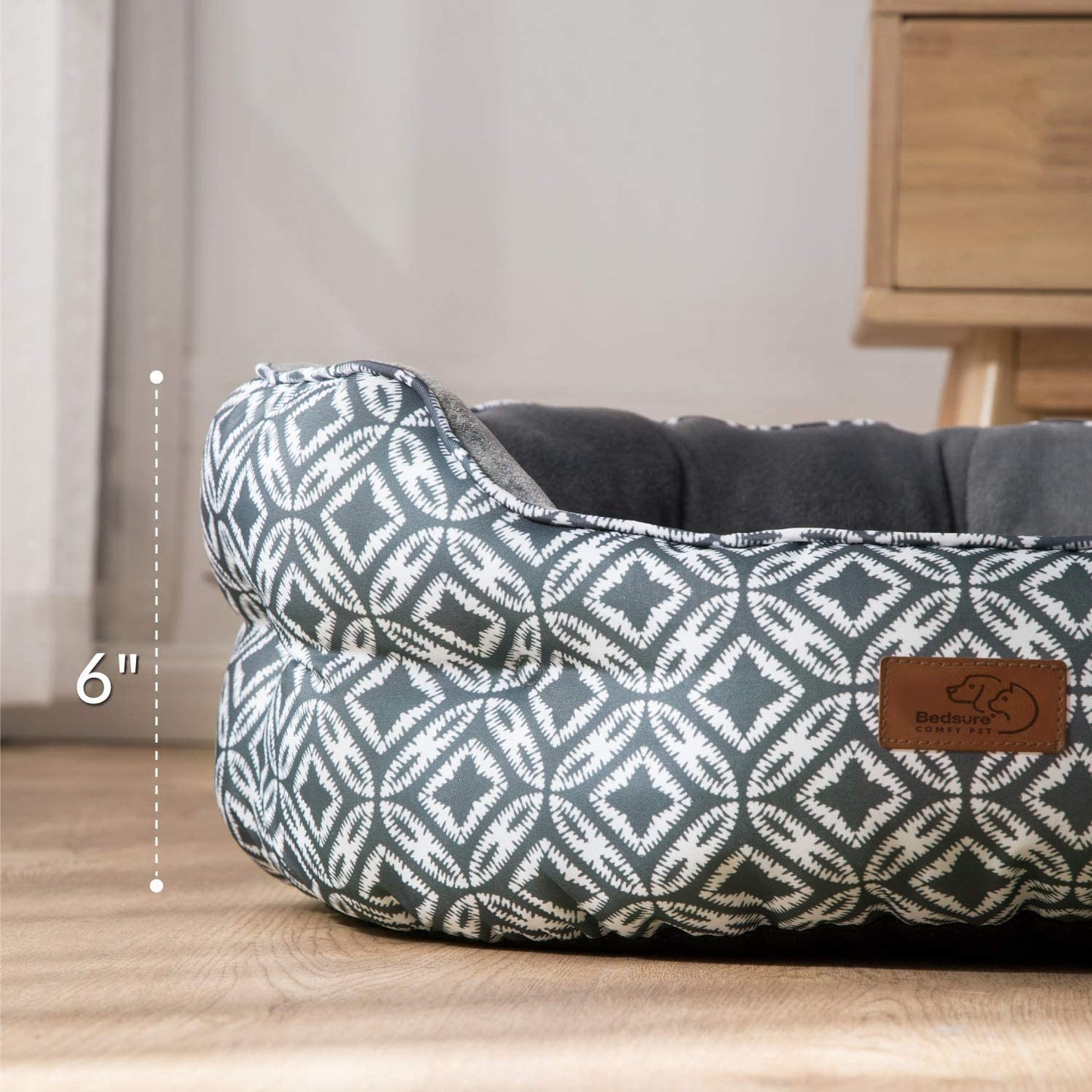 Small Dog Bed for Small Dogs, Indoor Cats, round Super Soft Plush Flannel Washable Puppy Beds, Slip-Resistant Oxford Bottom, Coin Print Grey