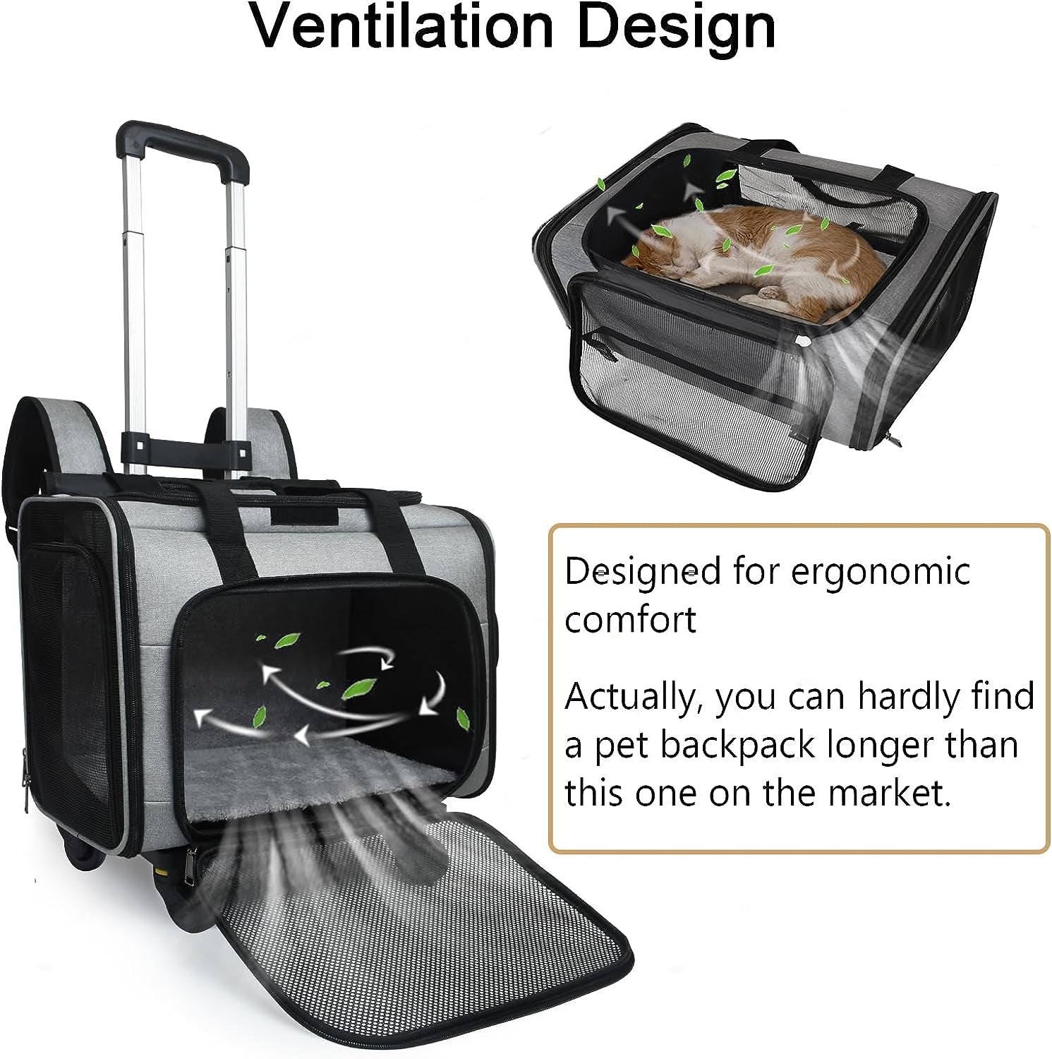 Airline Approved Expandable Pet Carrier Backpack with Wheels(Large Space), Rolling Backpack with Durable Handle and Flexible Wheels,Breathable Durable Mesh Panels(Most Airplane Approved)