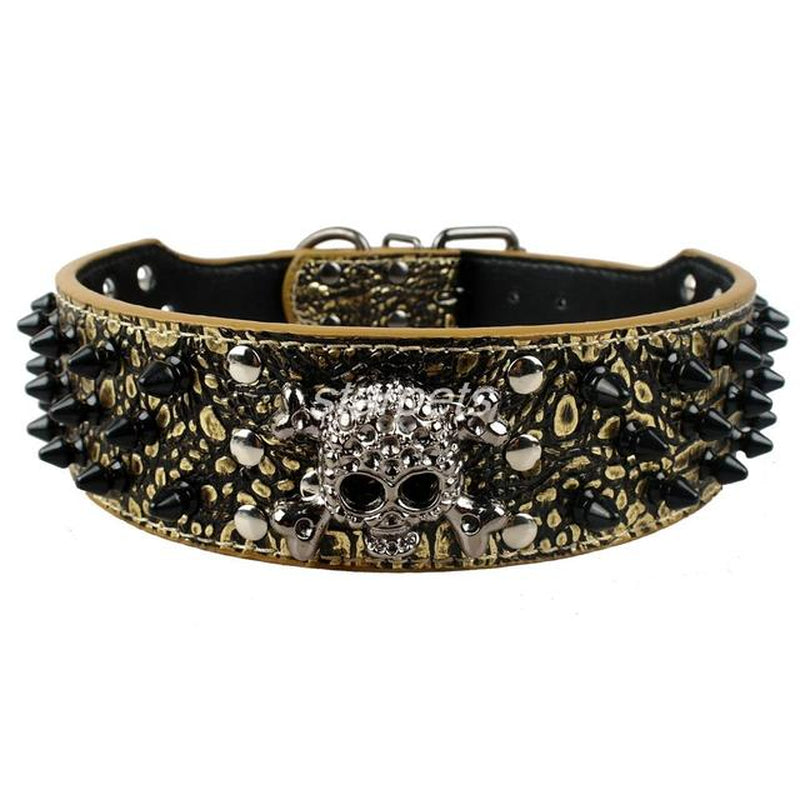 2" Wide Spiked Studded Leather Dog Collar Bullet Rivets with Cool Skull Pet Accessories for Meduim Large Dogs Pitbull Boxer S-XL