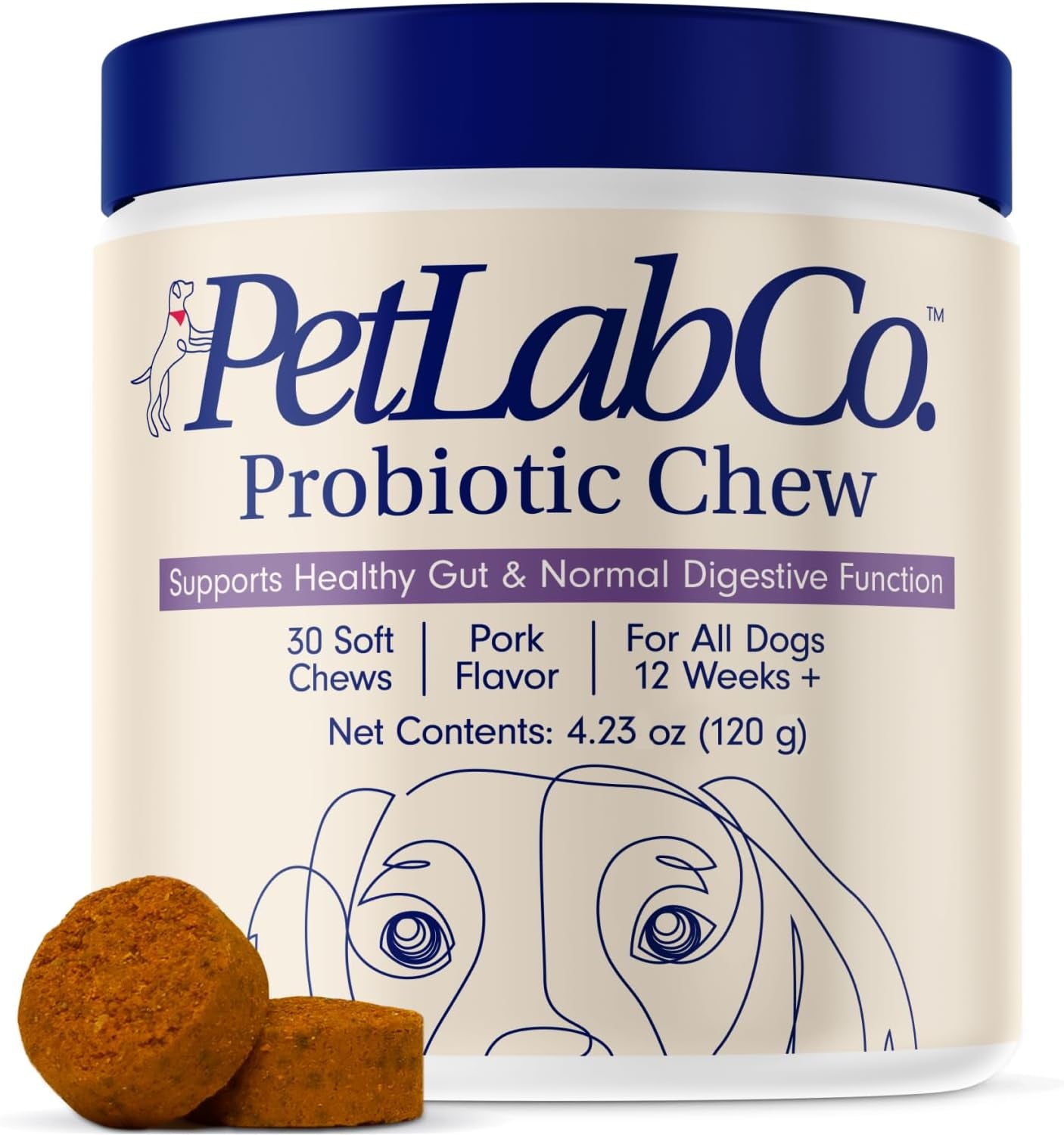 Probiotics for Dogs, Support Gut Health, Diarrhea, Digestive Health & Seasonal Allergies - Pork Flavor - 30 Soft Chews - Packaging May Vary