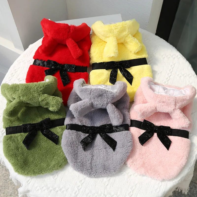 Thick Fur Winter Clothes for Dogs New Year Sleeveless Solid Color Kitten Hoodies Snowy Days Outfit Kitten Jacket Pet Clothing