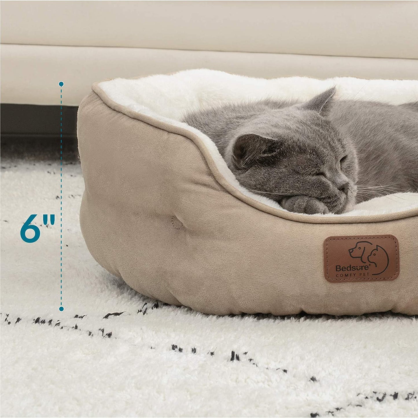 Dog Beds for Small Dogs - round Cat Beds for Indoor Cats, Washable Pet Bed for Puppy and Kitten with Slip-Resistant Bottom, 20 Inches, Taupe