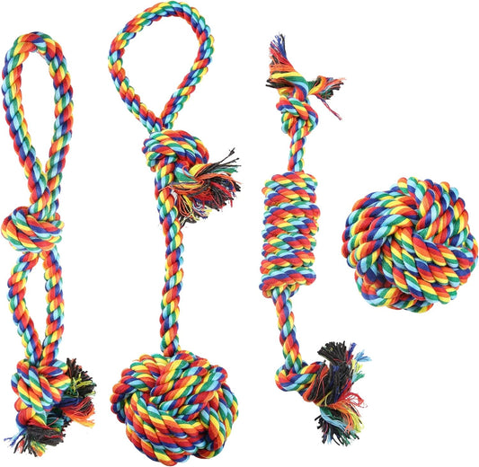 Dog Chew Toys Rope - Rope Puppy Chew Toys Washable Cotton Rope Toys Set for Small Dog Puppy Pet(4 Packs/Set)