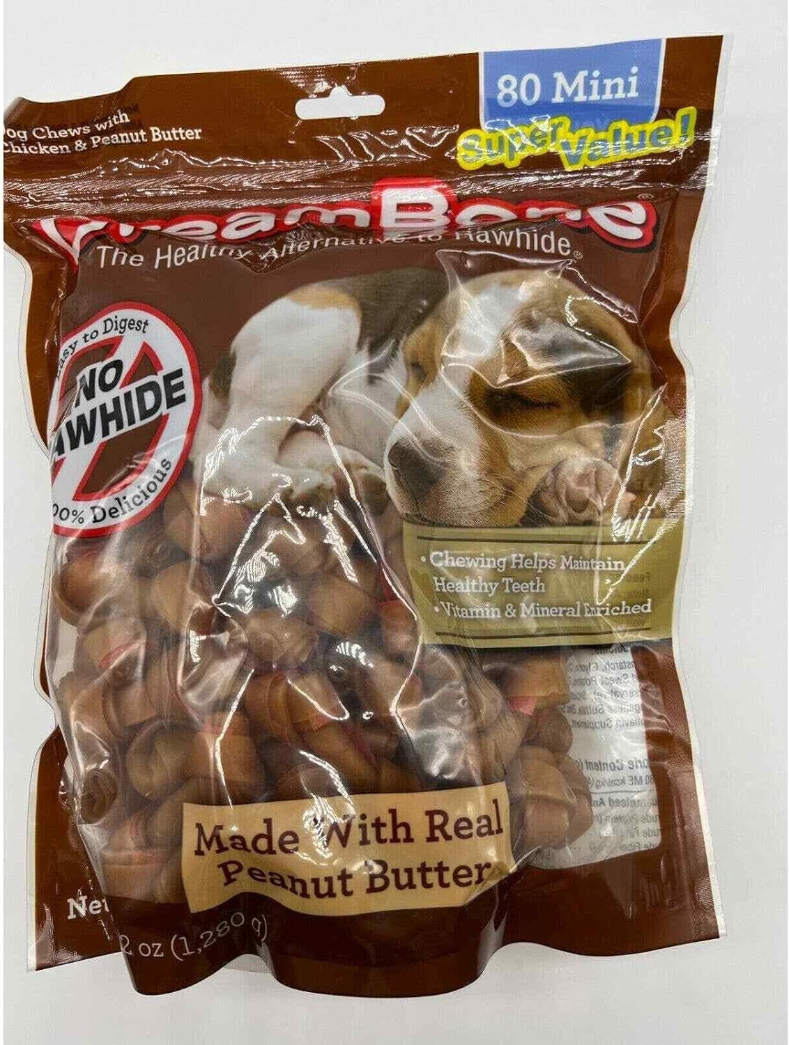 Real Peanut Butter Flavored Vegetable & Chicken Dog Chew Treats (Rawhide Free) 45.2Oz Bag (80Ct) Peanut Butter and Chicken (1 Bag = 80 Treats), Mini