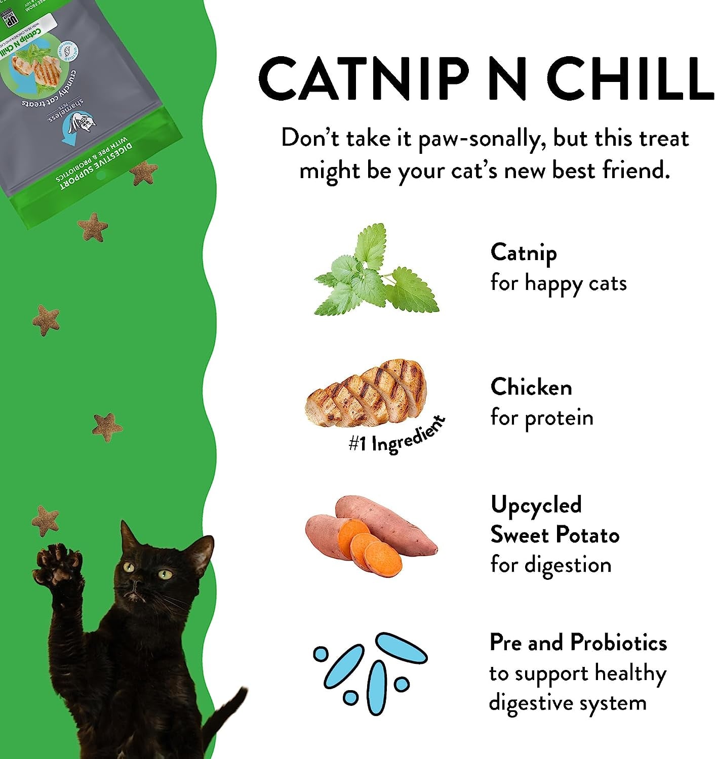 Crunchy Cat Treats - Catnip Treats for Cats with Digestive Support, Natural Ingredients Kitten Treats with Real Chicken, Healthy Flavored Feline Snacks - Catnip N Chill, 3-Pk