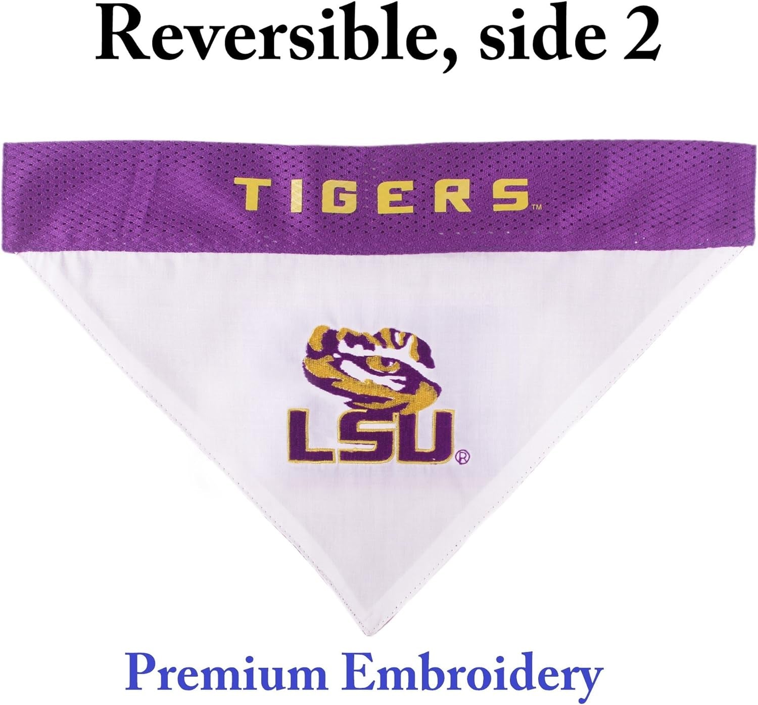 Collegiate Pet Accessories, Reversible Bandana, LSU Tigers, Large/X-Large