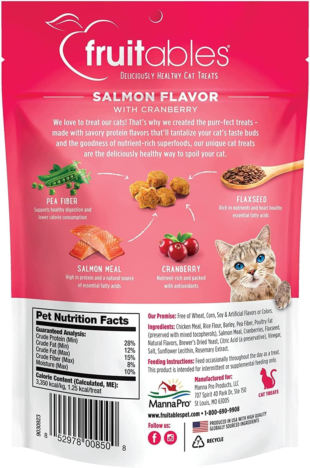 Cat Crunchy Treats for Cats – Healthy Low Calorie Packed with Protein – Free of Wheat, Corn and Soy – Made with Real Salmon with Cranberry – 2.5 Ounces