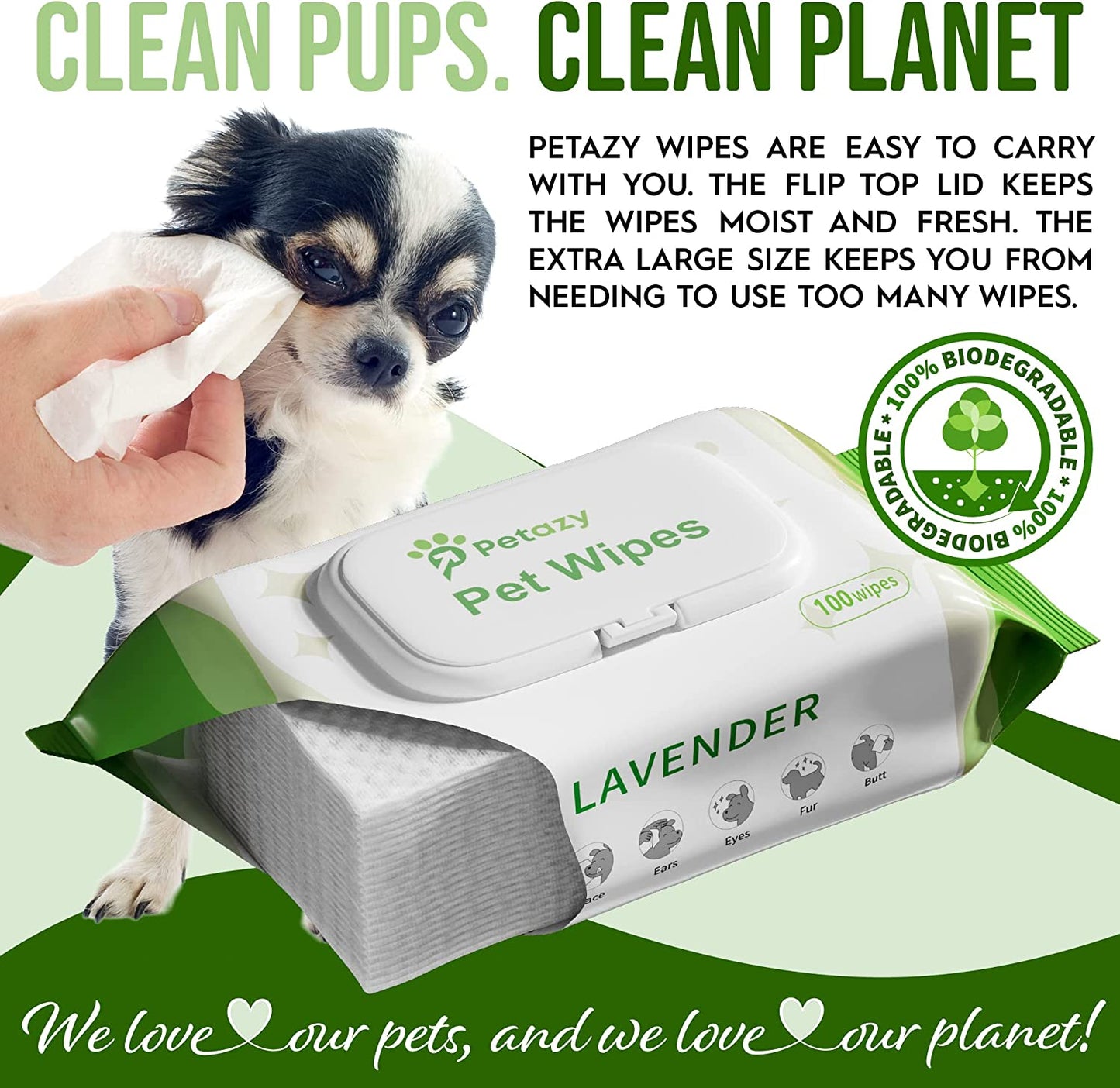 400 Dog Wipes for Paws and Butt Ears Eyes | Organic Pet Wipes for Dogs | Lavender Scented Dog Wipes Cleaning Deodorizing | Extra Thick Paw Wipes for Dogs Cats Pets | Bonus Glove Wipes Included