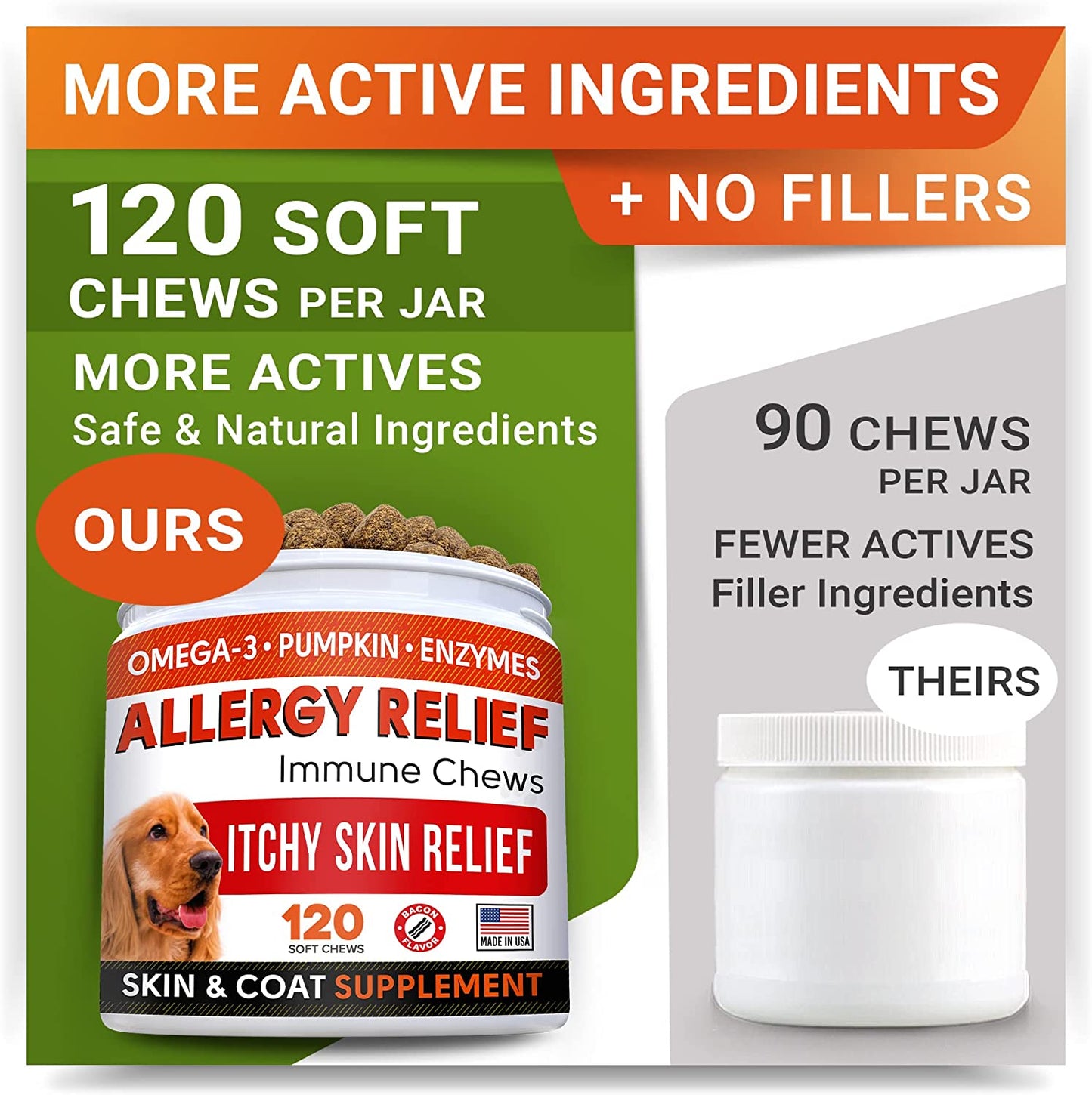 Dog Allergy Relief + Dog Itchy Skin Treatment with Omega 3 & Pumpkin, Dogs Itching and Licking Treats, Dog Itch Relief Chew, Allergy Supplement, Hotspot Relief for Dogs, anti Itch Support