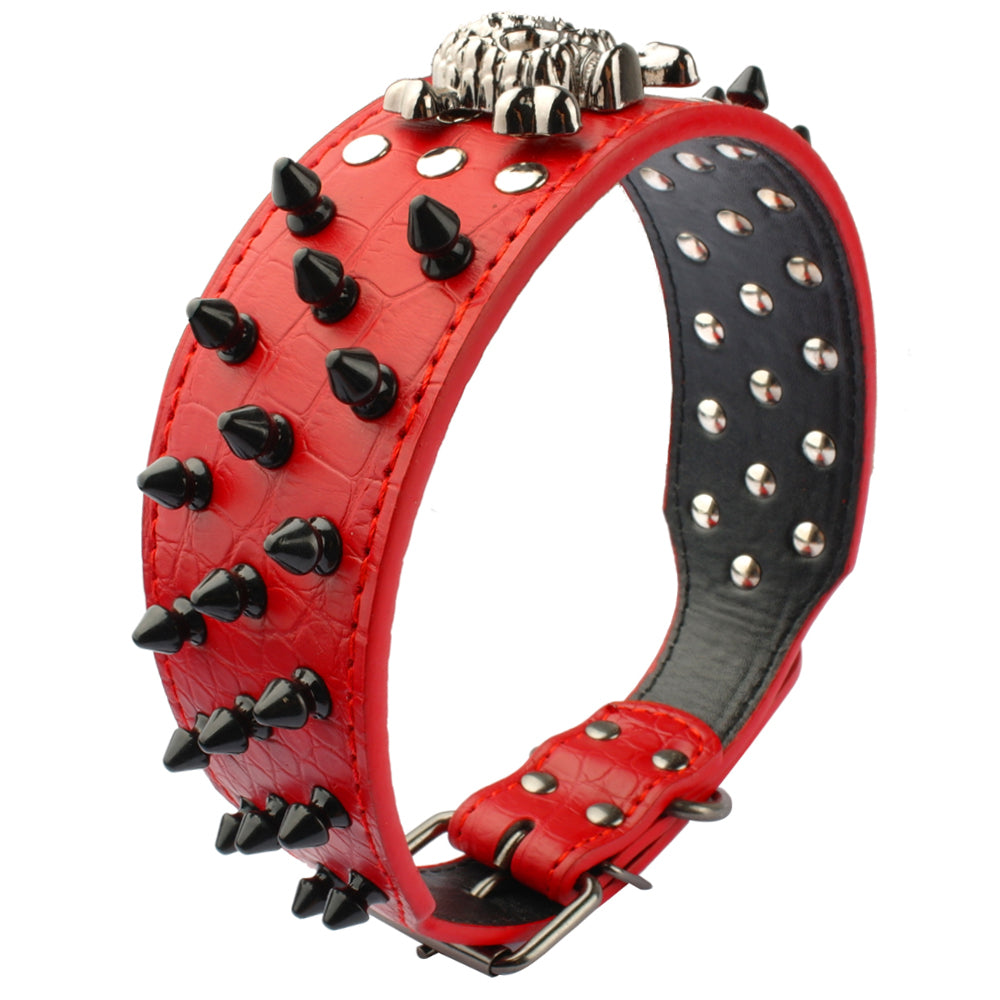 2" Wide Spiked Studded Leather Dog Collar Bullet Rivets with Cool Skull Pet Accessories for Meduim Large Dogs Pitbull Boxer S-XL