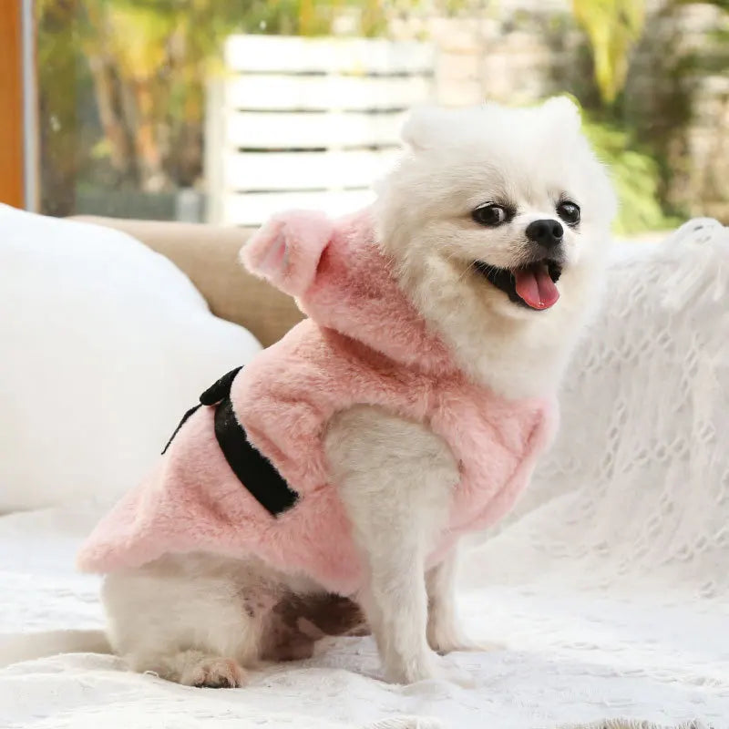 Thick Fur Winter Clothes for Dogs New Year Sleeveless Solid Color Kitten Hoodies Snowy Days Outfit Kitten Jacket Pet Clothing