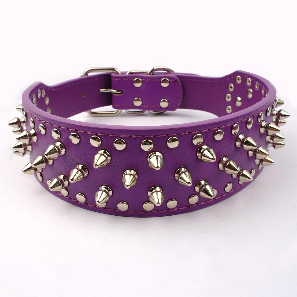 Purple Adjustable Cool Spiked Studded Leather Dog Harness Collar Leash Set for Large Dog Pitbull Boxer Mastiff Amstaff M L XL