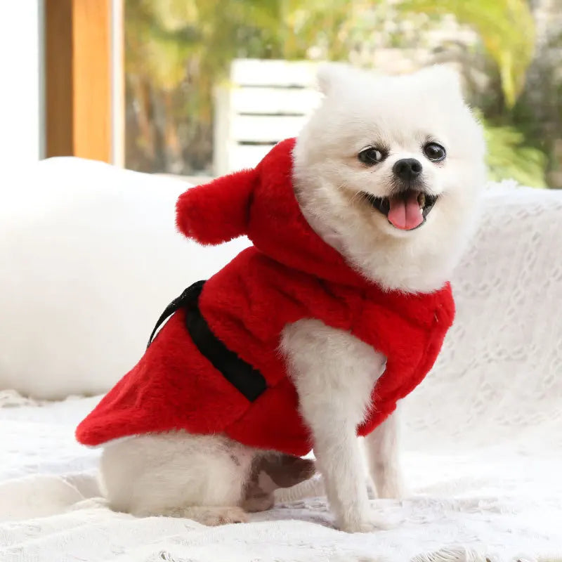 Thick Fur Winter Clothes for Dogs New Year Sleeveless Solid Color Kitten Hoodies Snowy Days Outfit Kitten Jacket Pet Clothing