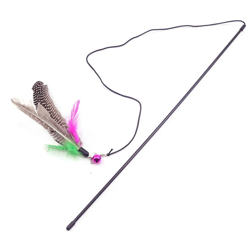 1Pc Cat Toy Stick Feather Wand with Bell Mouse Cage Toys Plastic Artificial Colorful Cat Teaser Toy Pet Supplies Random Color