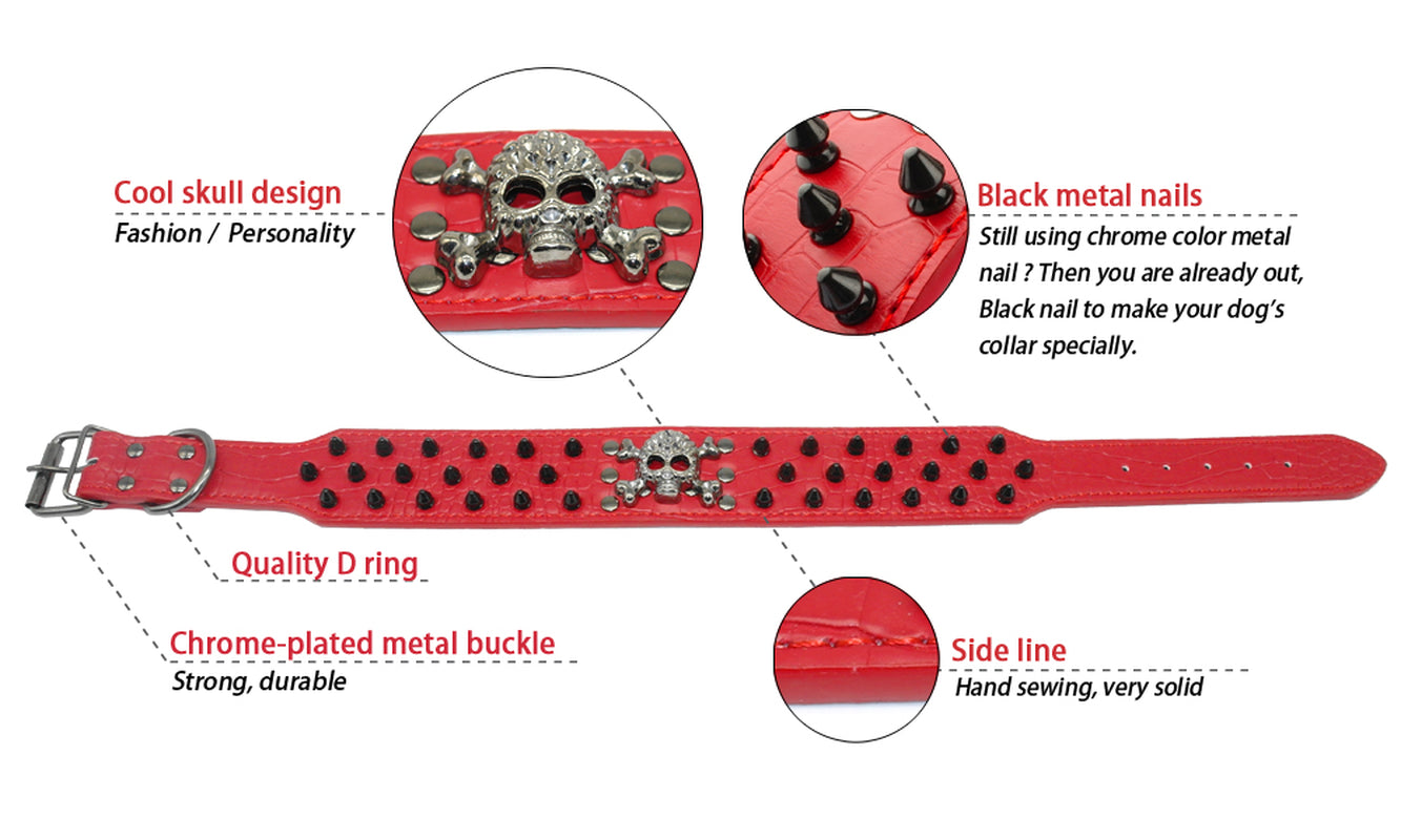 2" Wide Spiked Studded Leather Dog Collar Bullet Rivets with Cool Skull Pet Accessories for Meduim Large Dogs Pitbull Boxer S-XL