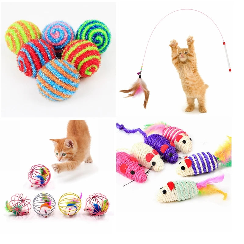 1Pc Cat Toy Stick Feather Wand with Bell Mouse Cage Toys Plastic Artificial Colorful Cat Teaser Toy Pet Supplies Random Color