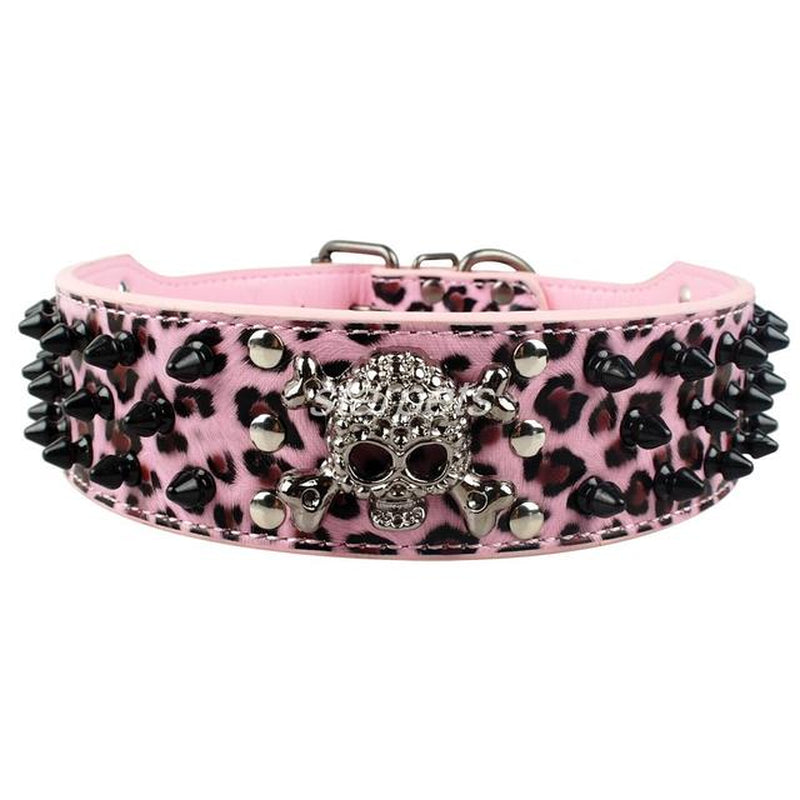 2" Wide Spiked Studded Leather Dog Collar Bullet Rivets with Cool Skull Pet Accessories for Meduim Large Dogs Pitbull Boxer S-XL