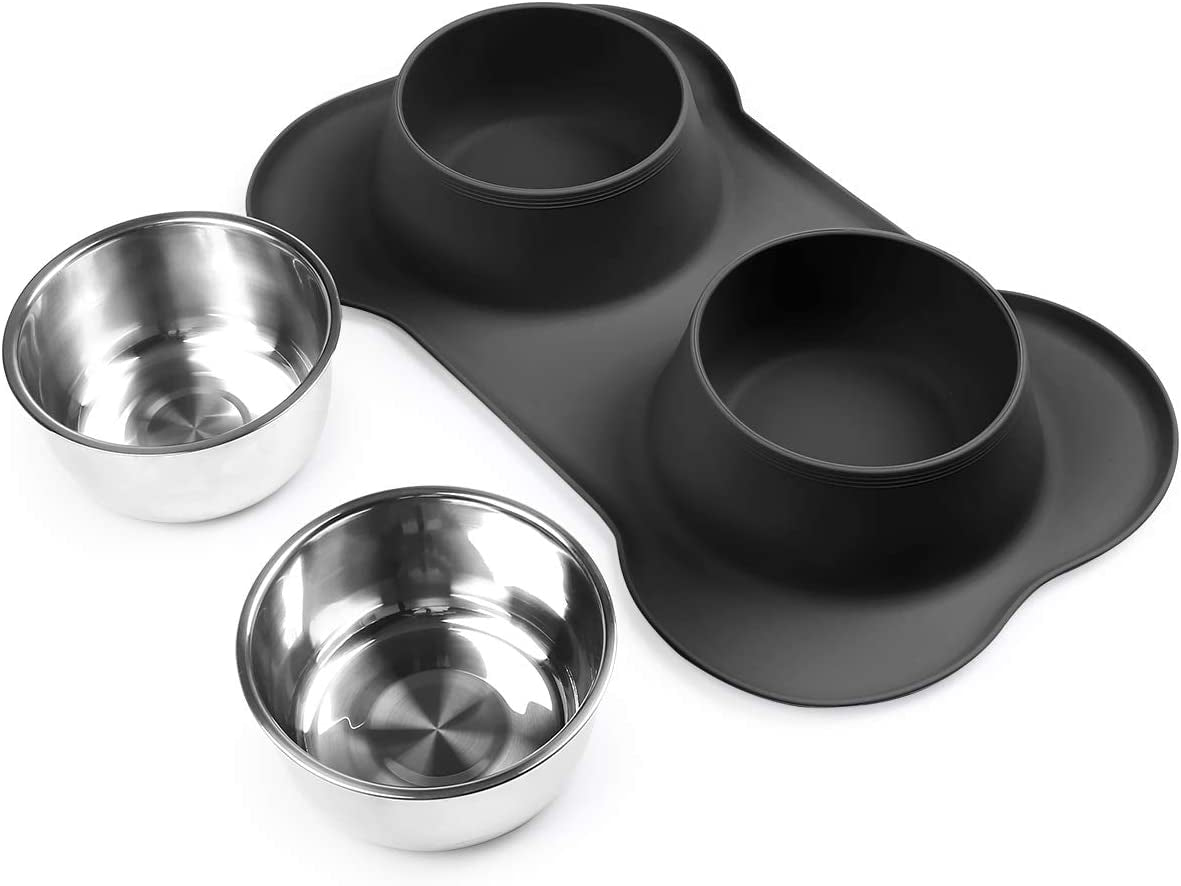 Dog Bowls Stainless Steel Dog Bowl with No Spill Non-Skid Silicone Mat 53 Oz Feeder Bowls Pet Bowl for Dogs Cats and Pets