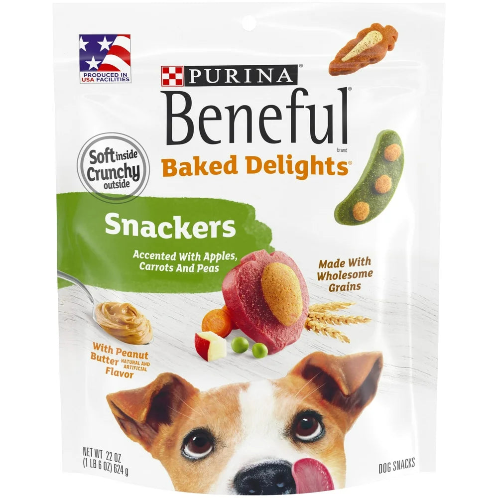 Purina  Dog Treats, Baked Delights Snackers Soft Peanut Butter, Apples & Carrots, 22 Oz Pouch