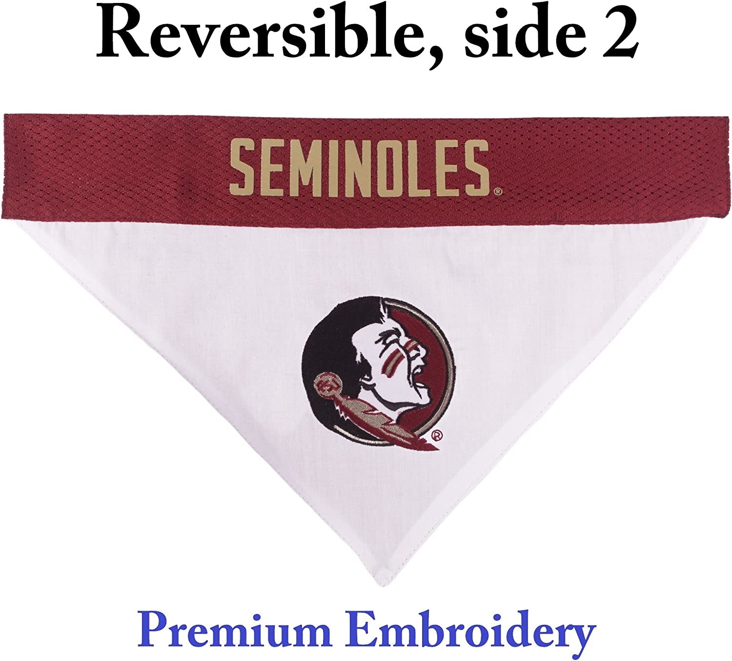 Collegiate Pet Accessories, Reversible Bandana, Florida State Seminoles, Large/X-Large