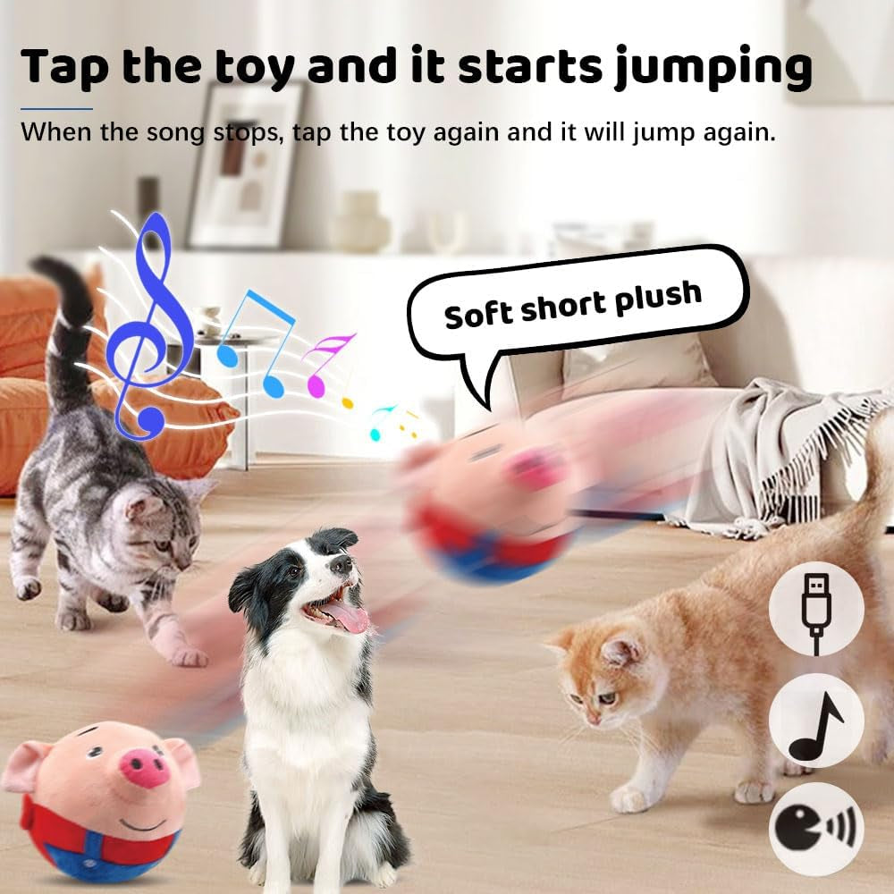 Active Moving Pet Plush Toy, 2024 New Talking Plush Toy Bouncing Ball Interactive Dog Toys, Fun Dog Toys USB Rechargeable Talking Dog Toy Electronic Dog Toy for Pet Lovers Gifts (A)