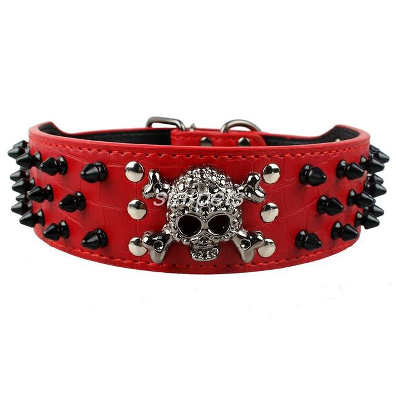 2" Wide Spiked Studded Leather Dog Collar Bullet Rivets with Cool Skull Pet Accessories for Meduim Large Dogs Pitbull Boxer S-XL