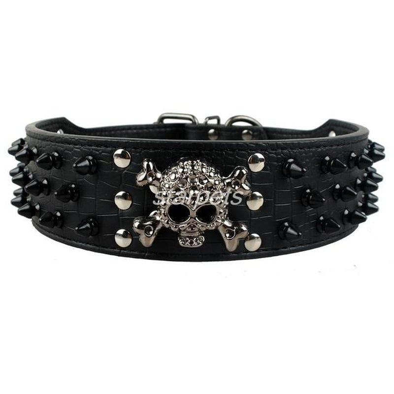 2" Wide Spiked Studded Leather Dog Collar Bullet Rivets with Cool Skull Pet Accessories for Meduim Large Dogs Pitbull Boxer S-XL