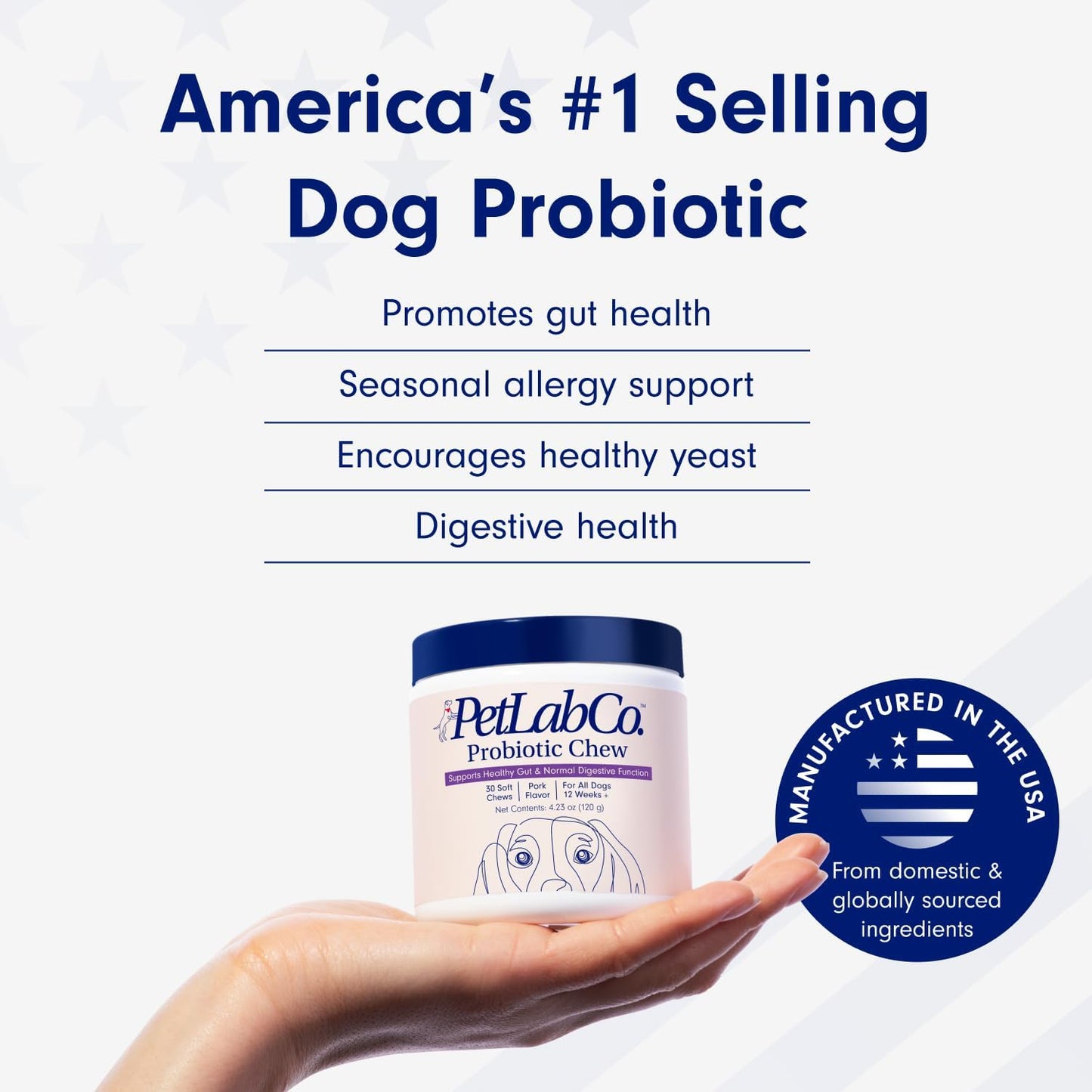 Probiotics for Dogs, Support Gut Health, Diarrhea, Digestive Health & Seasonal Allergies - Pork Flavor - 30 Soft Chews - Packaging May Vary