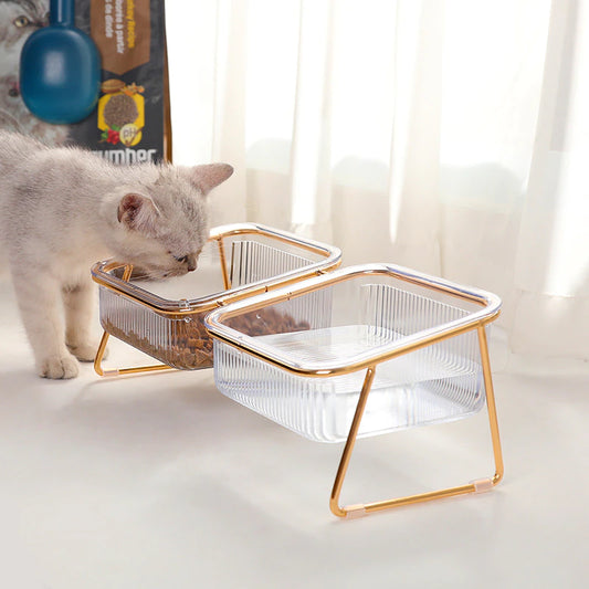 Non-Slip Double Cat Bowl Transparent Dog Bowl with Stand Pet Feeding Water Bowl for Dog Cats Food Pet Feeder Bowls Product Stuff