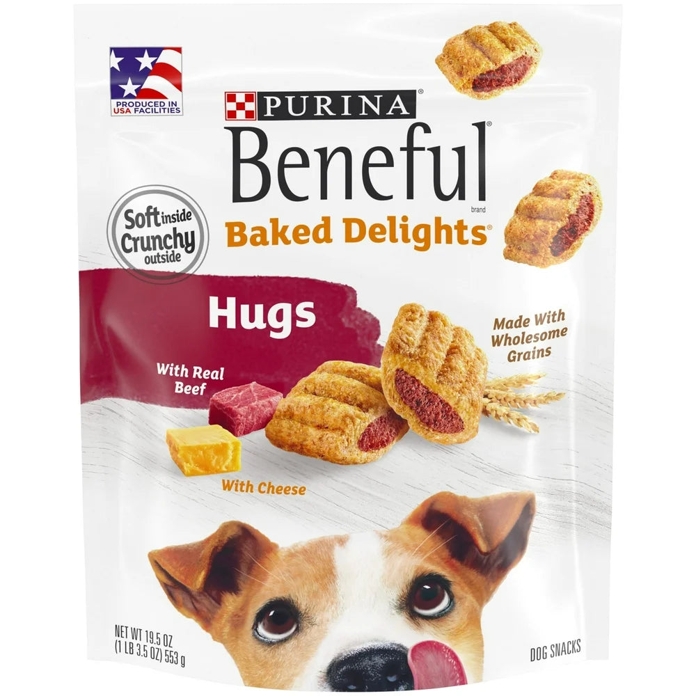 Purina  Dog Treats, Baked Delights Hugs with Real Beef & Cheese Dry Dog Snacks, 19.5 Oz Pouch