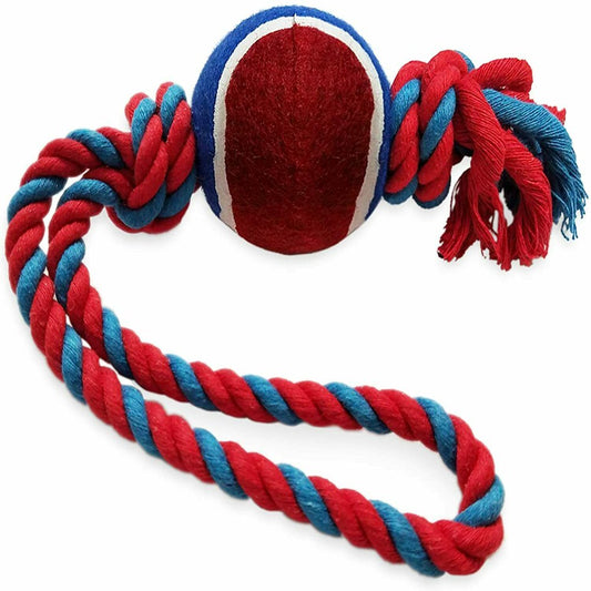 Knotted Rope Toy with Tennis Ball for Dogs, Hours of Play, Approved by Dogs, Red