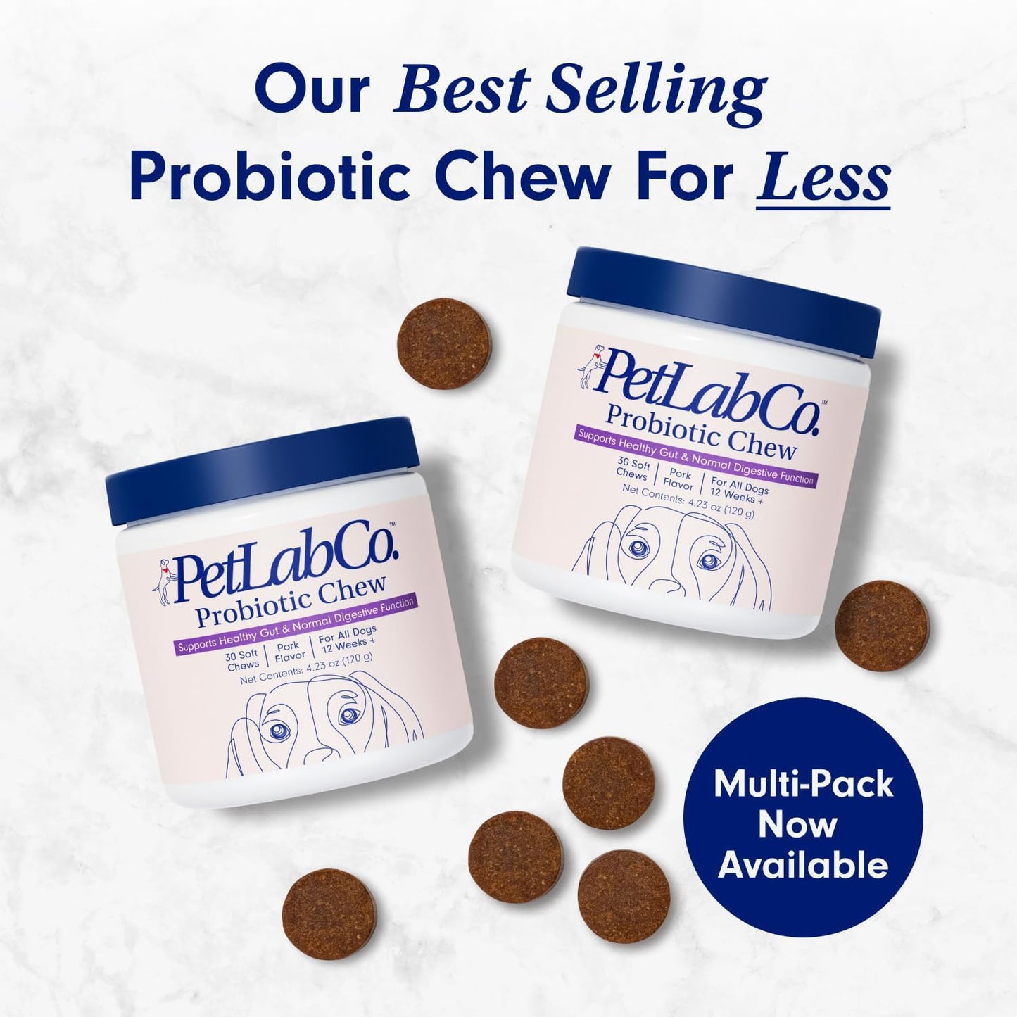 Probiotics for Dogs, Support Gut Health, Diarrhea, Digestive Health & Seasonal Allergies - Pork Flavor - 30 Soft Chews - Packaging May Vary