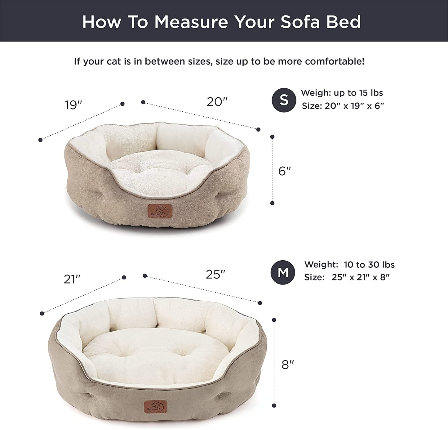 Dog Beds for Small Dogs - round Cat Beds for Indoor Cats, Washable Pet Bed for Puppy and Kitten with Slip-Resistant Bottom, 20 Inches, Taupe